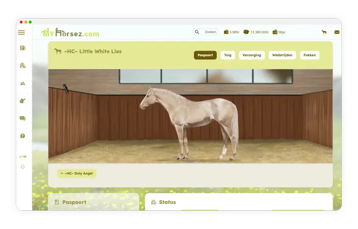 Quarter horse standing in the stable at online horse management game My Horsez